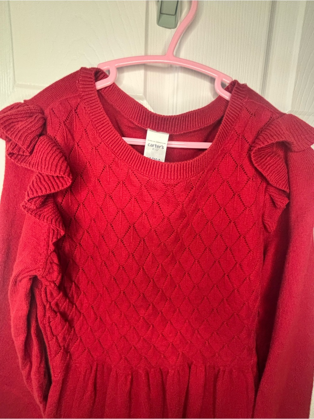 Carter's Bright Red Knit Ruffle-Shoulder Dress - Picture 3 of 3